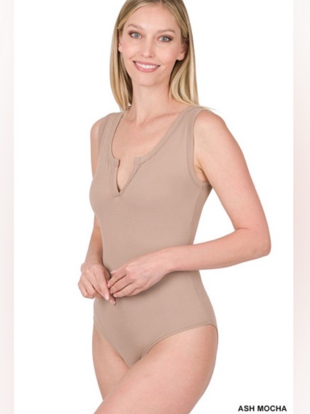 Zenana Outfitters Ash Mocha Sleeveless V-Neck Bodysuit NWOT